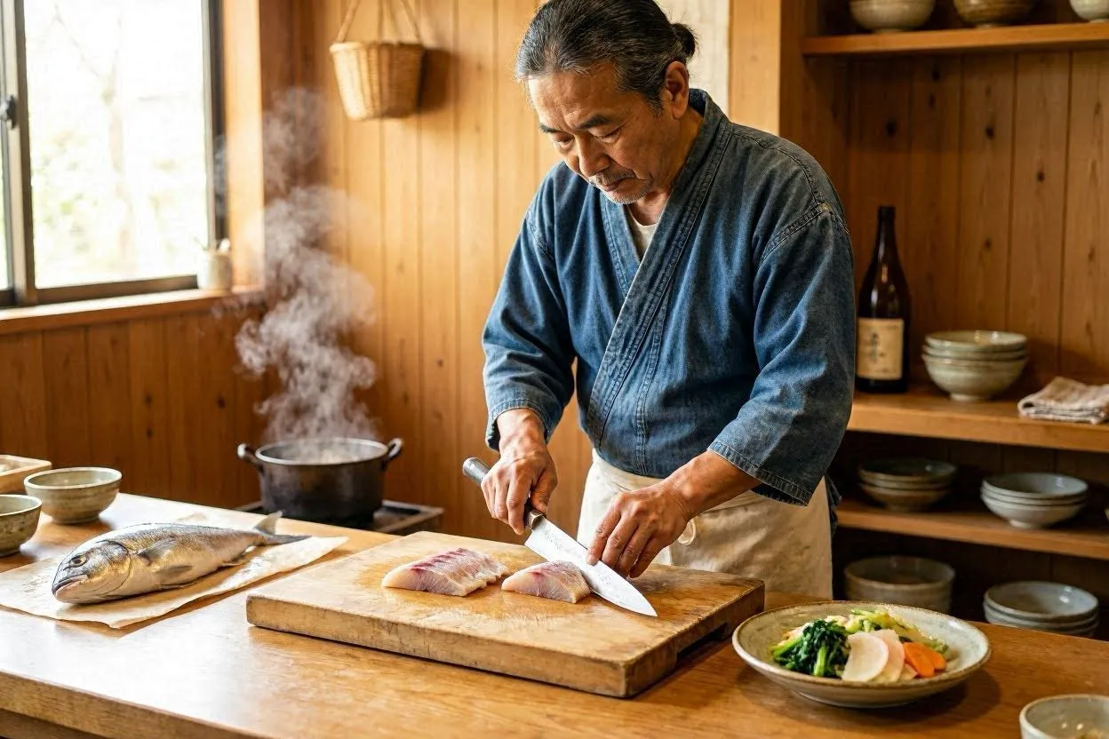 Washoku cooking with local ingredients and seasonal traditions.