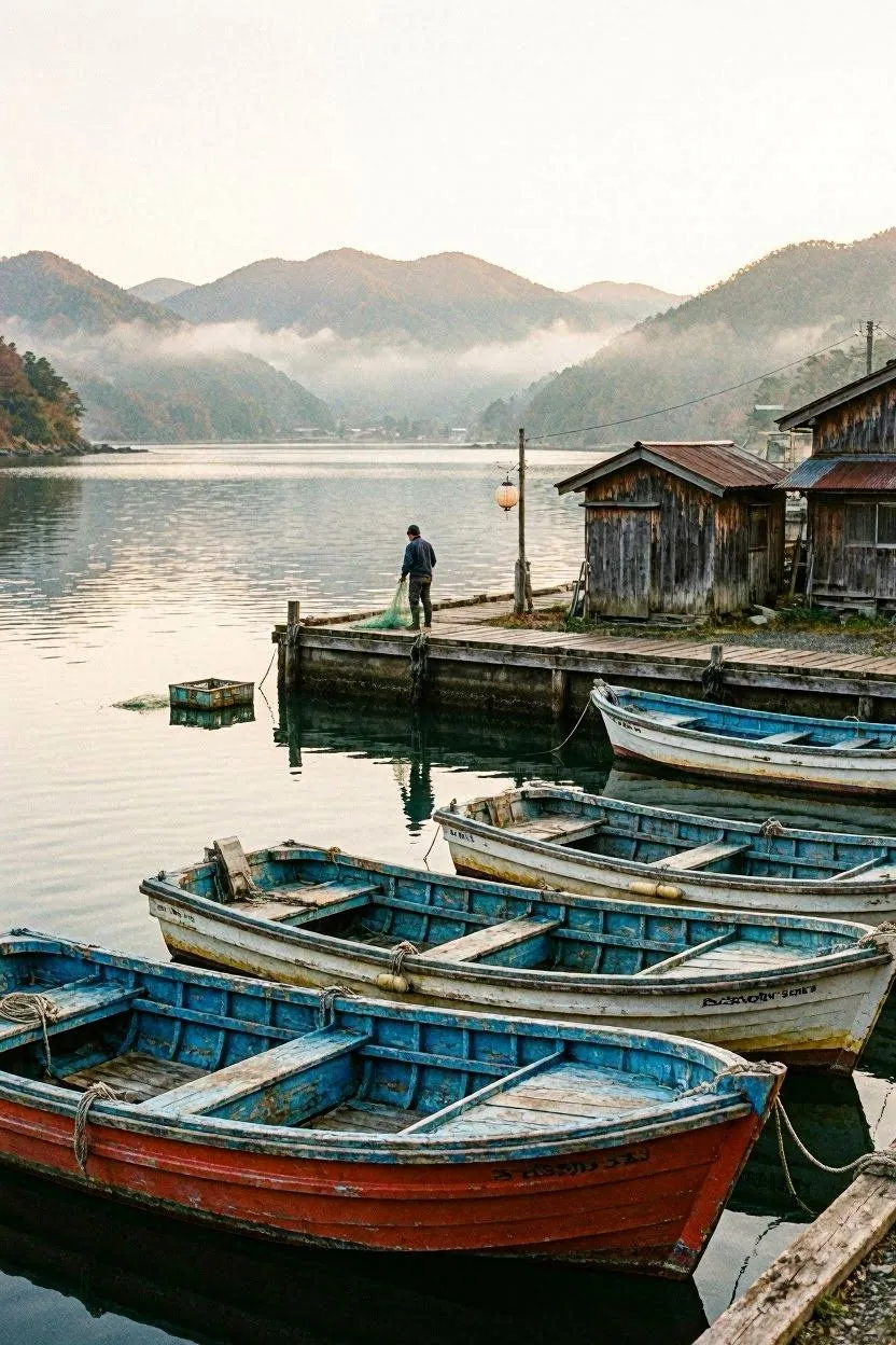 Japanese fishing village harbor