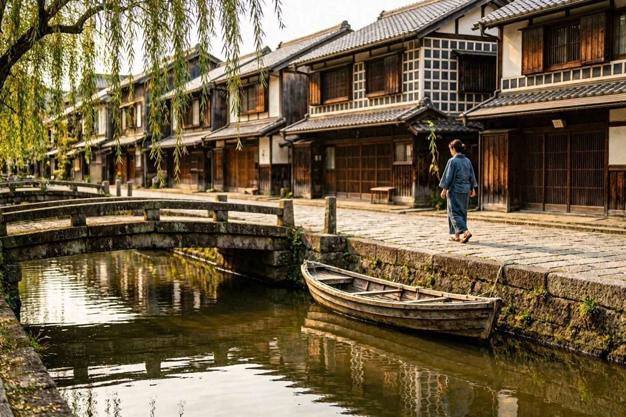 Perry Road in Shimoda with willow-lined canal