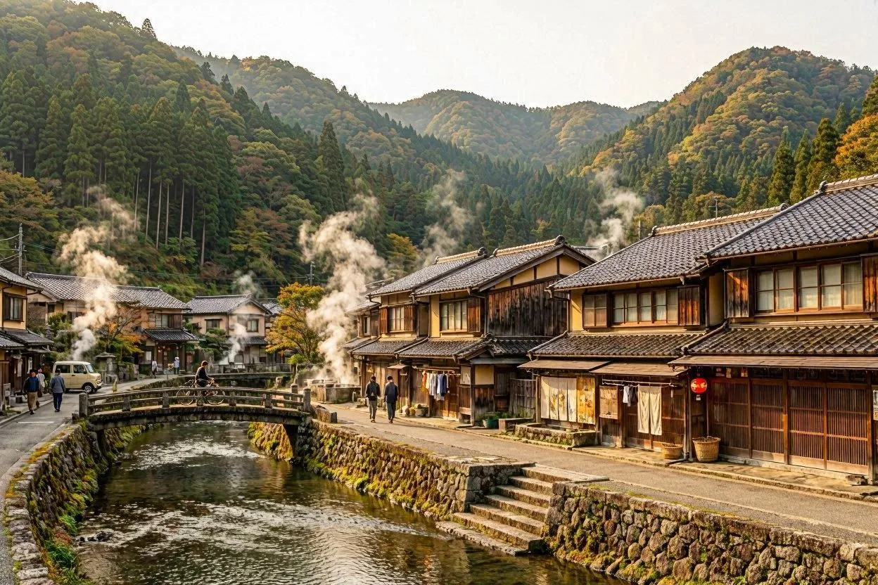Ureshino onsen town panorama