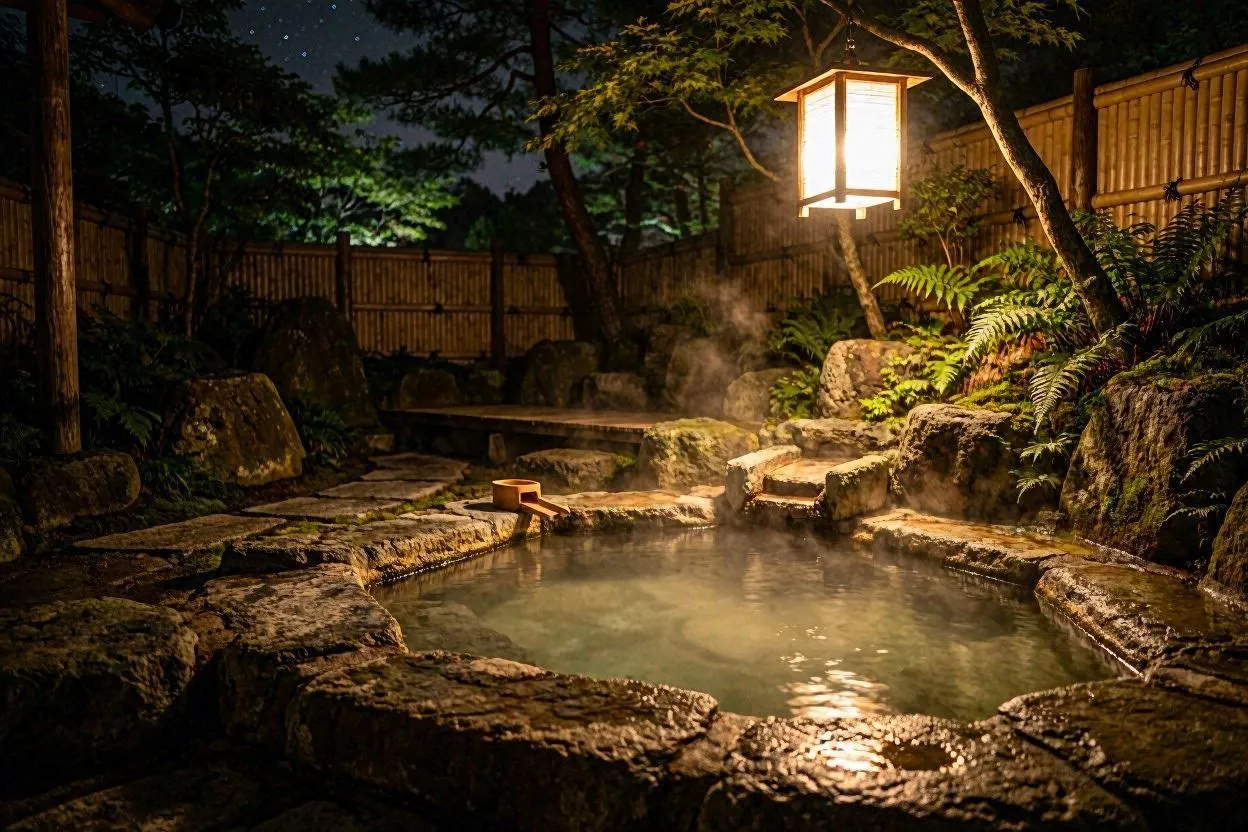 Traditional outdoor onsen rotenburo