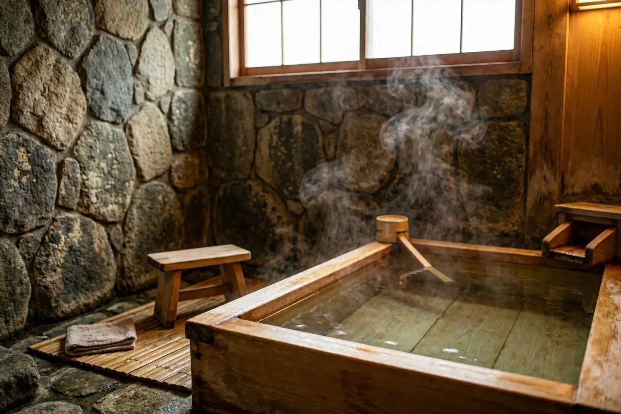 Morning soak in hot springs