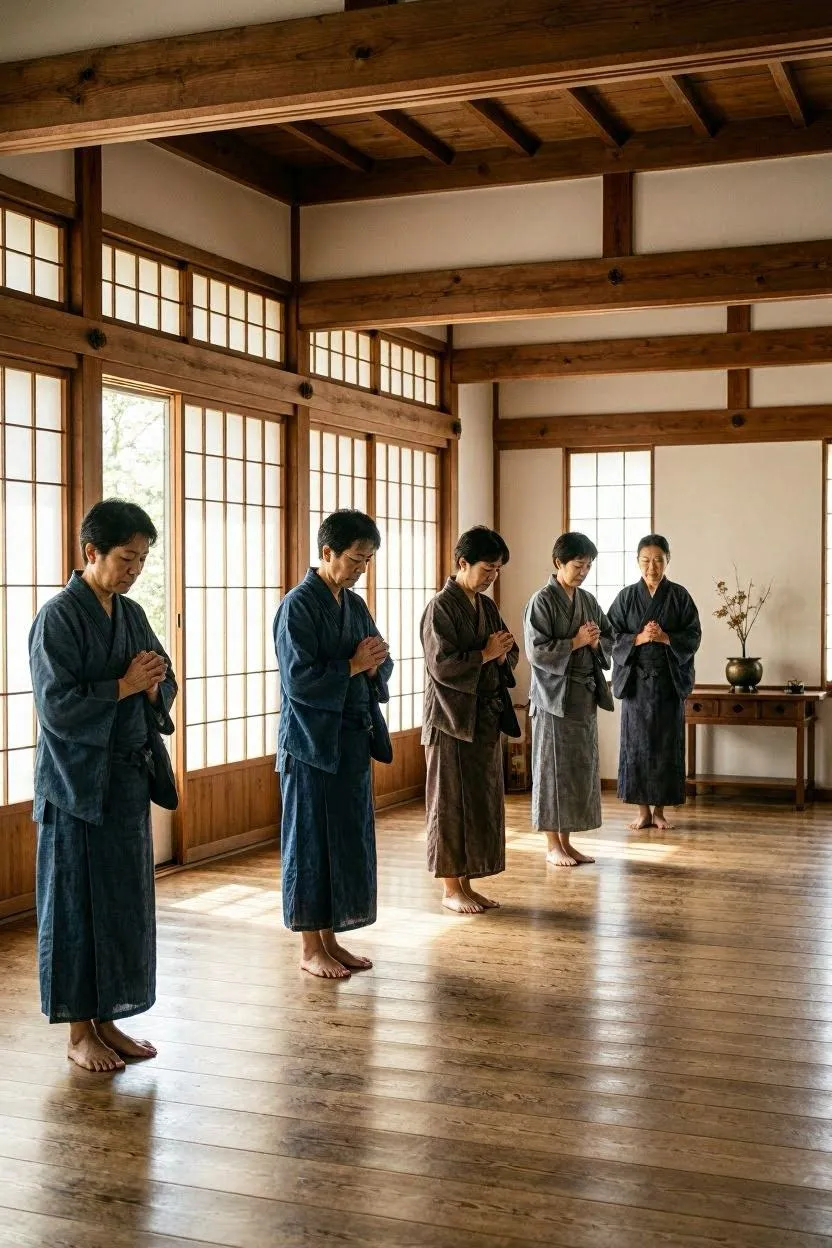 Kinhin walking meditation in temple