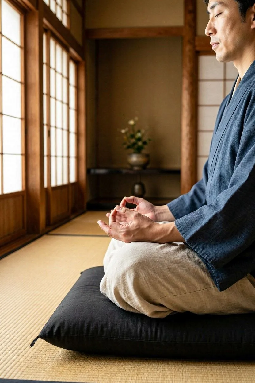 Zazen seated meditation posture close-up