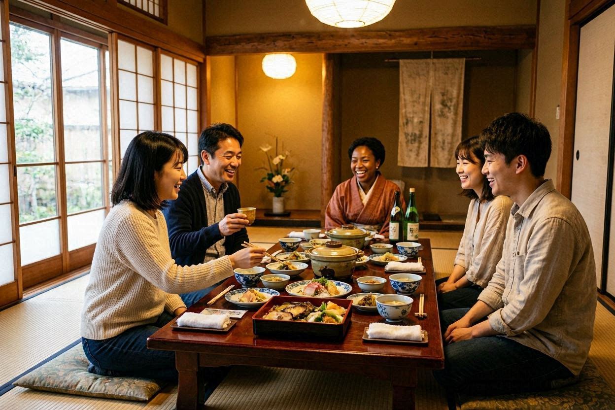 Community dinner at ryokan
