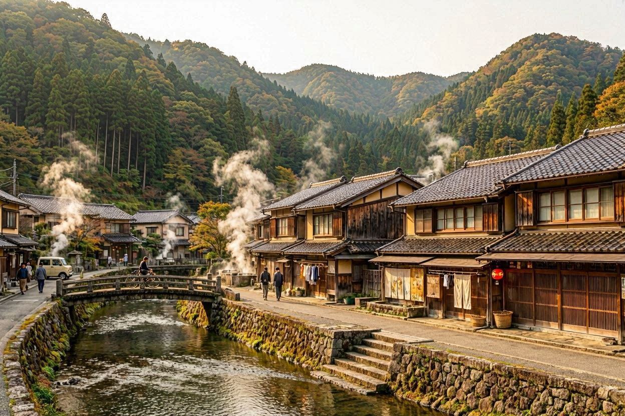 Ureshino onsen town panorama